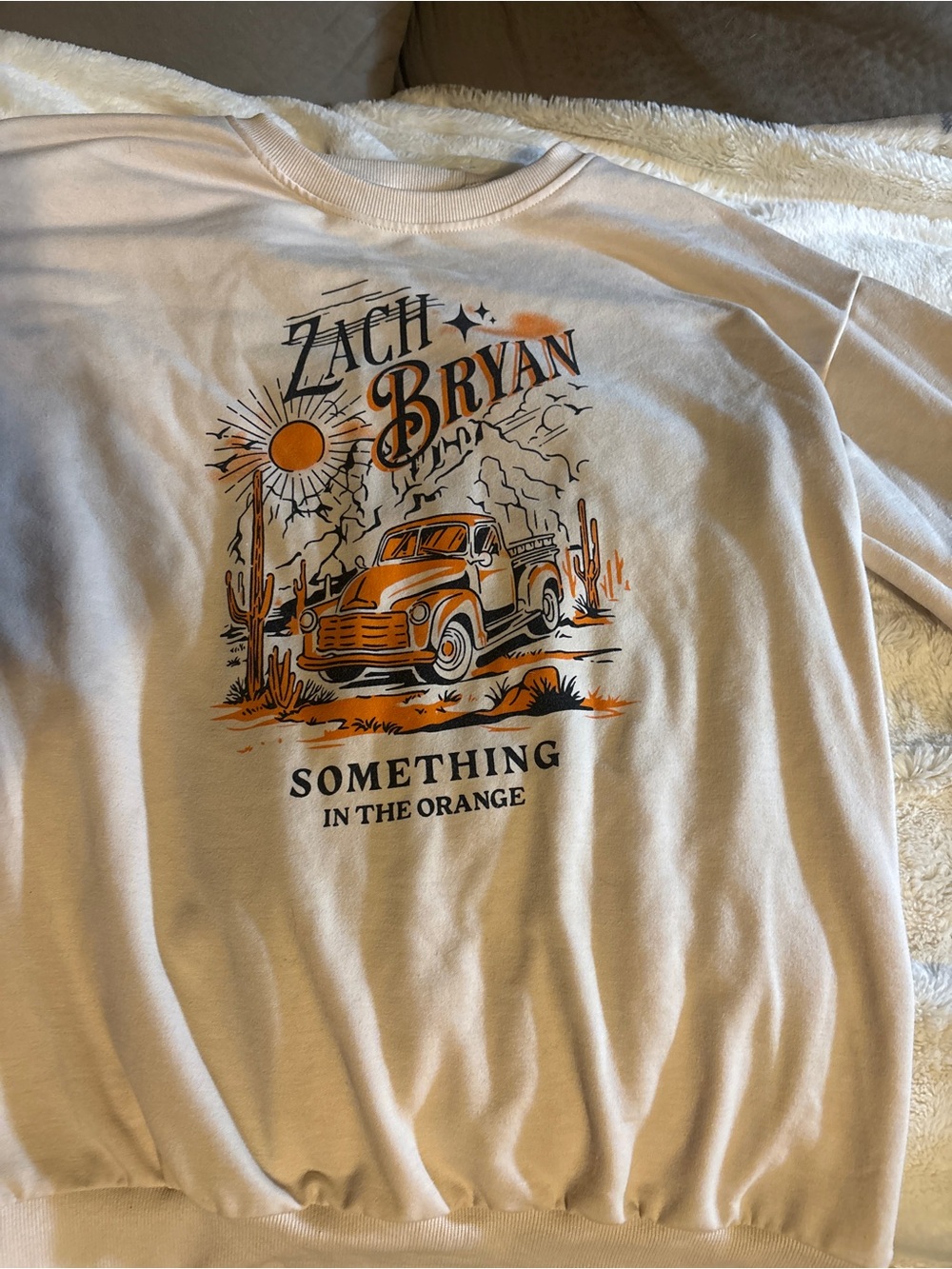 Zach Bryan White Crewneck Sweatshirt with Orange Graphic